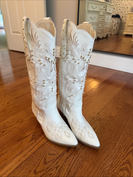 Altar'd State Shoes - Altar'd State White Embellished Lace-Up Western Knee-High Boots